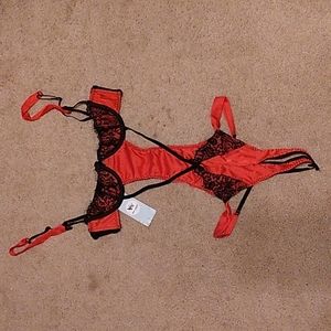 Red satin and lace teddy